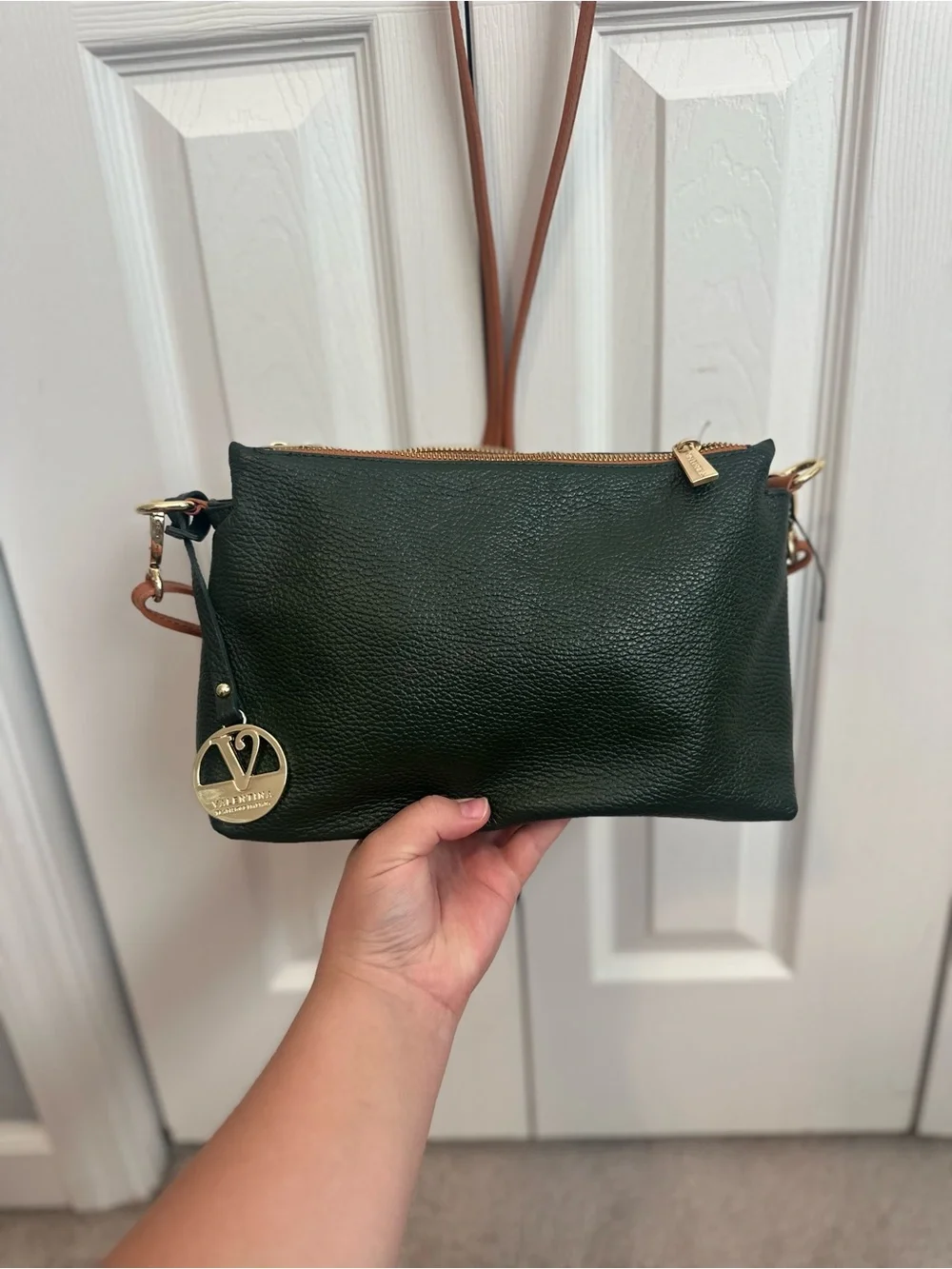 NWOT Authentic Genuine Leather Valentina Dark Green Leather Crossbody Bag